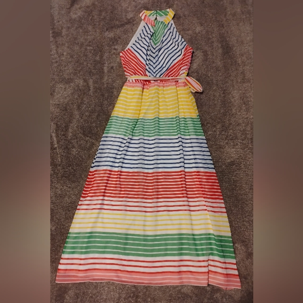 Julia Jordan Knot Halter Rainbow Stripe Dress